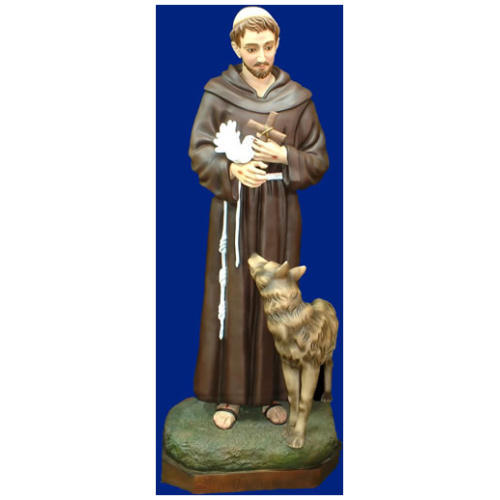St. Francis with wolf 79 Inch, St. Francis with wolf Seventy Nine Inch, St. Francis with wolf Statue, 79 Inch St. Francis with wolf, Seventy Nine Inch St. Francis with wolf Statue