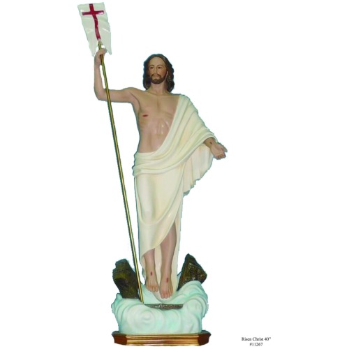 Risen Christ 40 Inch base, Risen Christ Forty Inch, Risen Christ on base with banner, 40 Inch Risen Christ on base with banner, Forty Inch Risen Christ on base with banner
